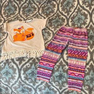 Girls fox appliqué shirt and leggings set, sz 4